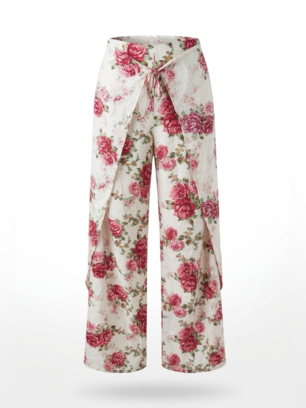 Pins & Needles Cream Wide-Leg Floral Tie-Waist Pants